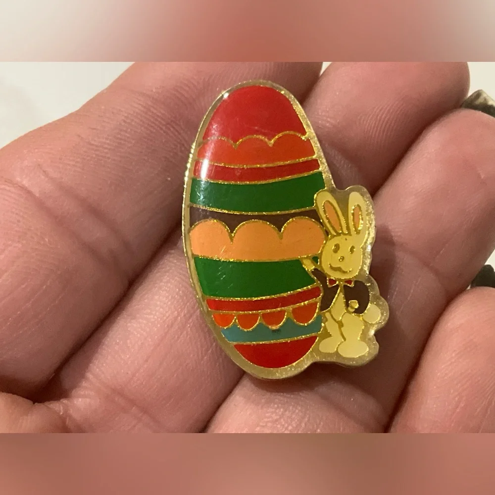 Vintage Easter Rabbit Egg Lapel Pin